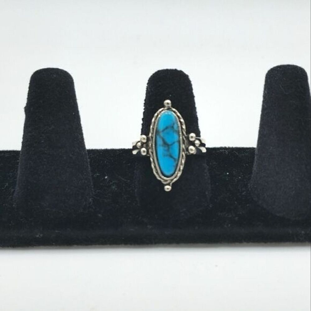 Vintage boho Silver turquoise fillagree statement ring